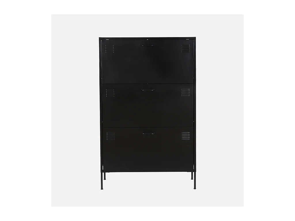 Meuble à chaussures industriel métal noir 3 tiroirs - 80 x 29 x 132.5 cm - Alabama