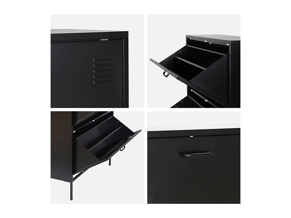 Meuble à chaussures industriel métal noir 3 tiroirs - 80 x 29 x 132.5 cm - Alabama