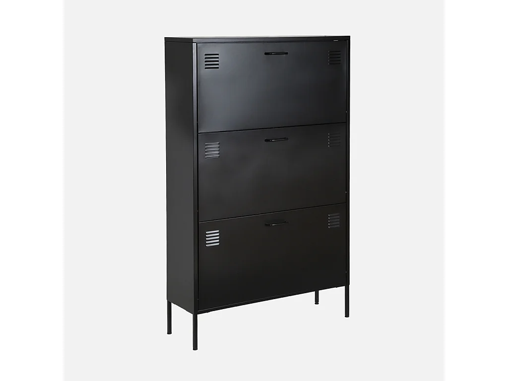 Meuble à chaussures industriel métal noir 3 abattants - 80 x 29 x 132.5 cm - Alabama