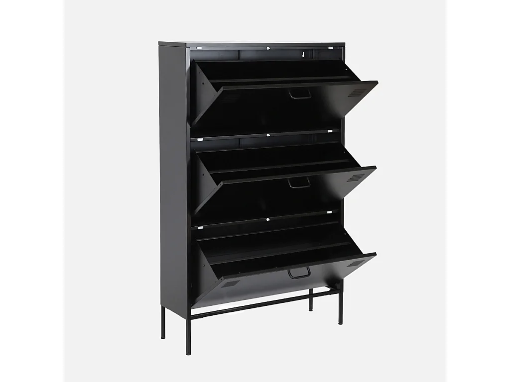 Meuble à chaussures industriel métal noir 3 abattants - 80 x 29 x 132.5 cm - Alabama