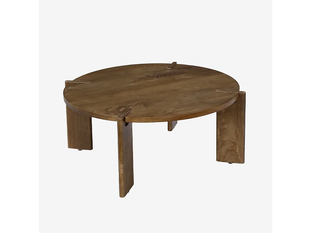 Mesa de centro exótica redonda de madera maciza nogal