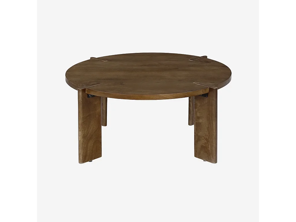 Mesa de centro exótica redonda de madera maciza nogal