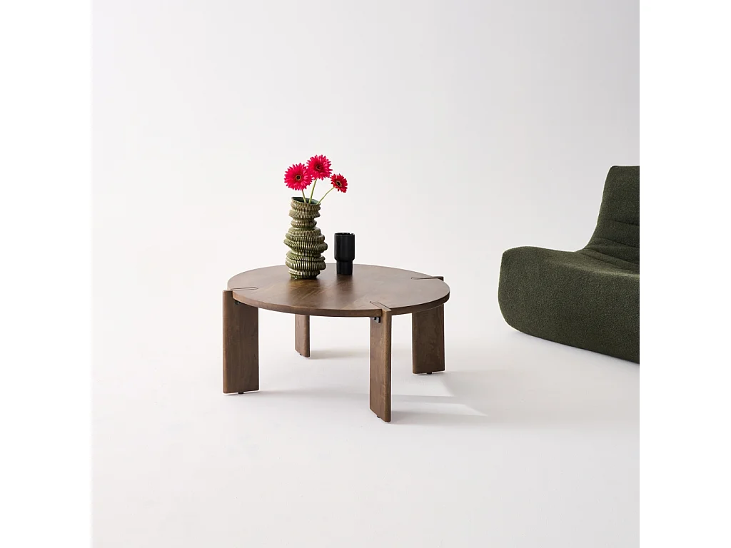 Mesa de centro exótica redonda de madera maciza nogal