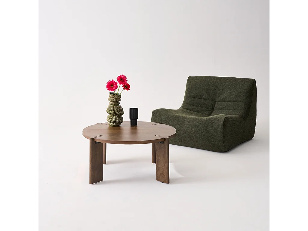 Mesa de centro exótica redonda de madera maciza nogal