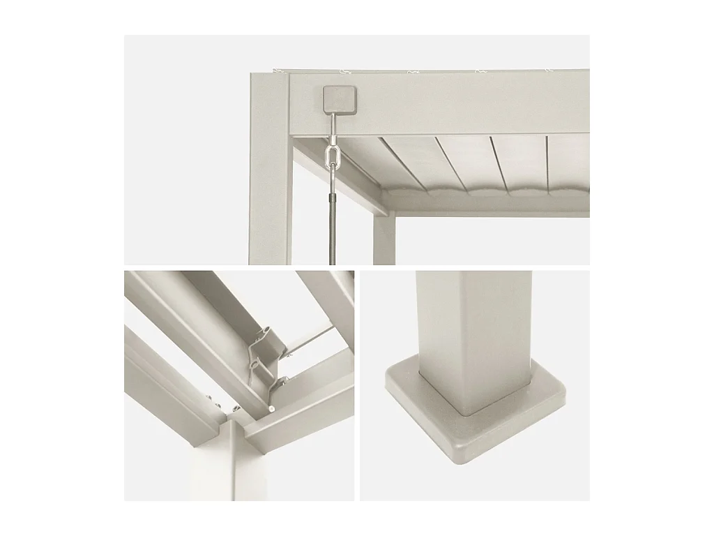 Pergola bioclimatica 3x3m in alluminio con lamelle orientabili, beige