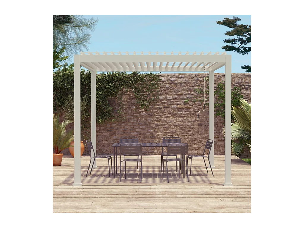 Pergola bioclimatica 3x3m in alluminio con lamelle orientabili, beige