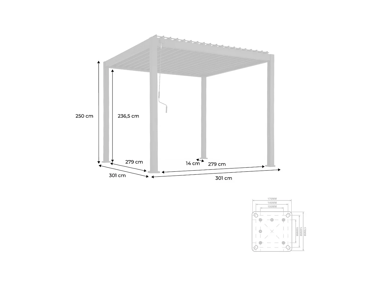 Pérgola bioclimática 3x3m de aluminio e aluminio y acero con lamas