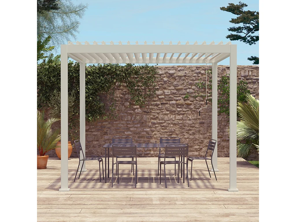 Pérgola bioclimática 3x3m de aluminio con lamas orientables beige
