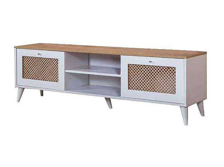 Móvel de TV – 55 cm x 180 cm x 41 cm – Branco e Carvalho – MDF e Madeira de Pinho