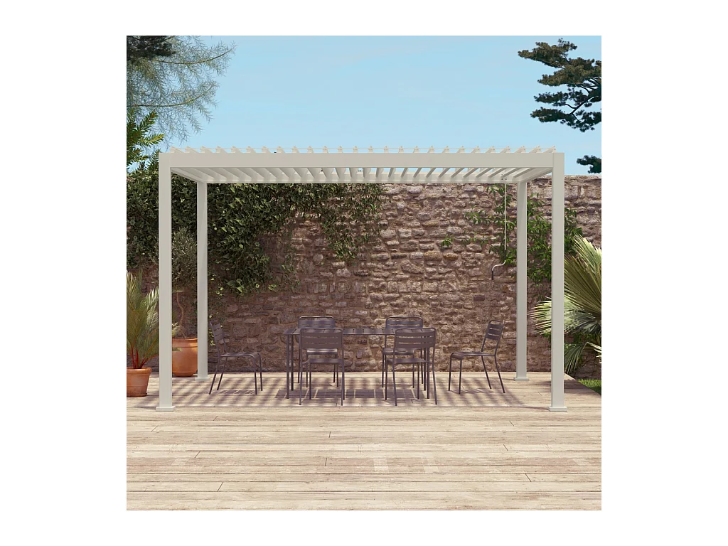 Pérgola bioclimática  3x4m de aluminio con lamas orientables beige