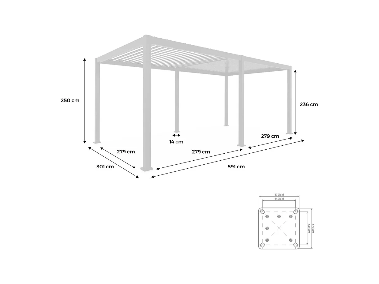 Pergola bioclimatica 3x6m in alluminio, lamelle orientabili, beige