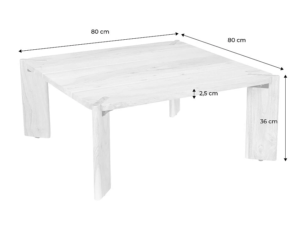 Tavolino esotico quadrato in legno massiccio, 80cm, noce