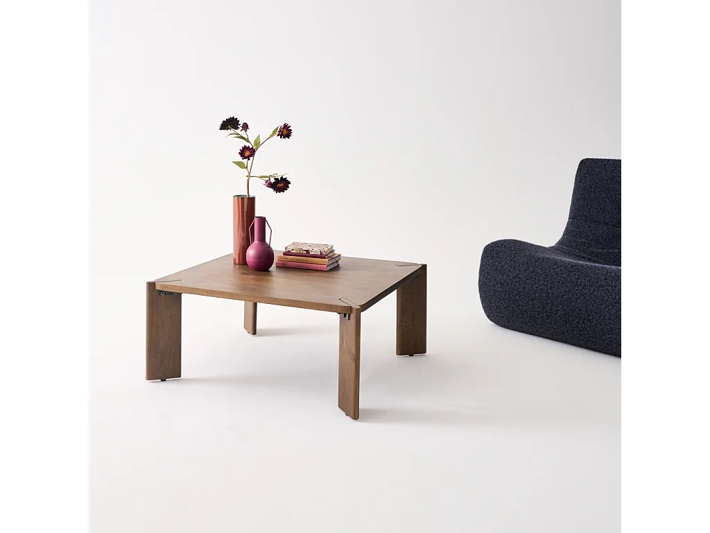 Mesa de centro exótica cuadrada de madera maciza nogal