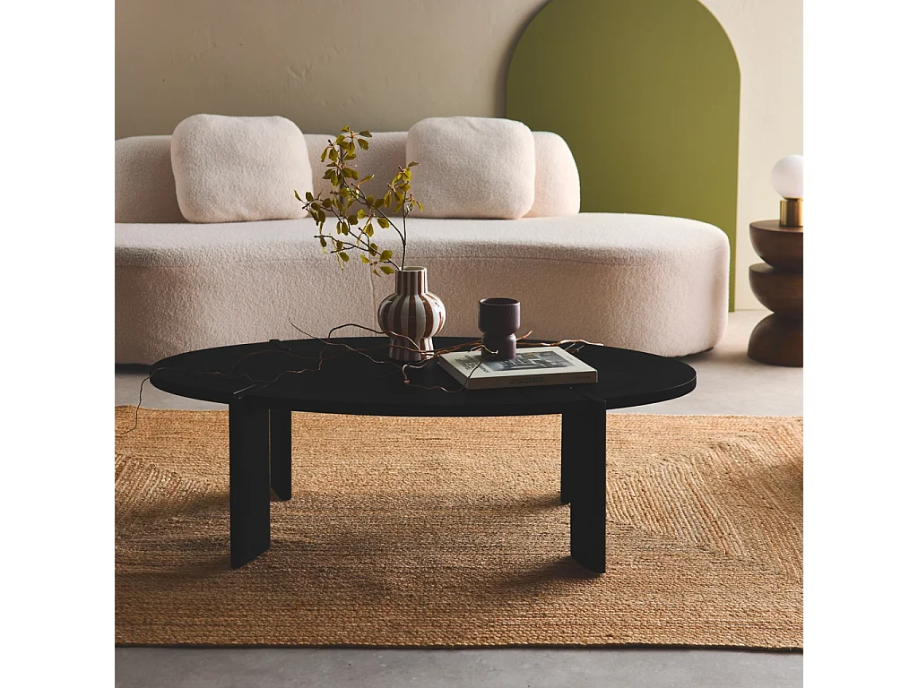 Mesa de centro ovalada de madera maciza de mango negro