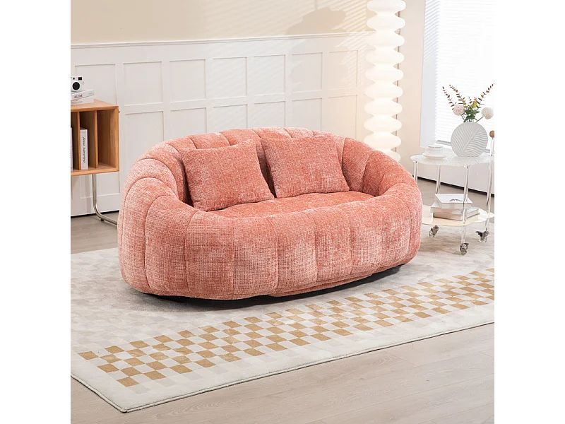 Poltrona Pigra in Chenille - 2 Posti - con 2 Cuscini - 62cm Profondità Seduta - Carico Max 250kg - Rosa