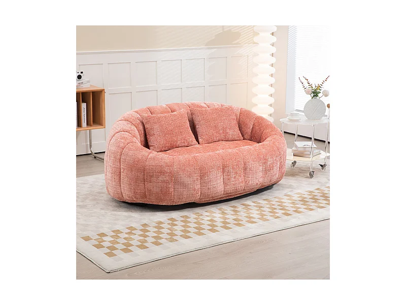 Fauteuil paresseux en Chenille - 2 places - avec 2 oreillers - 62cm profondeur d'assise - charge max 250kg - Rose