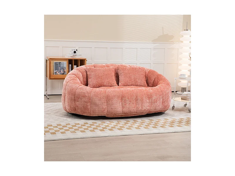 Fauteuil paresseux en Chenille - 2 places - avec 2 oreillers - 62cm profondeur d'assise - charge max 250kg - Rose