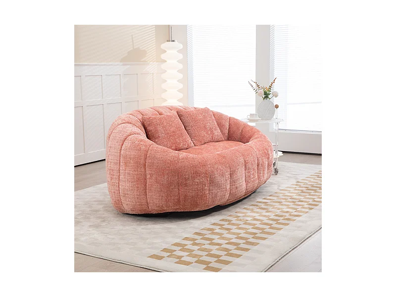 Fauteuil paresseux en Chenille - 2 places - avec 2 oreillers - 62cm profondeur d'assise - charge max 250kg - Rose