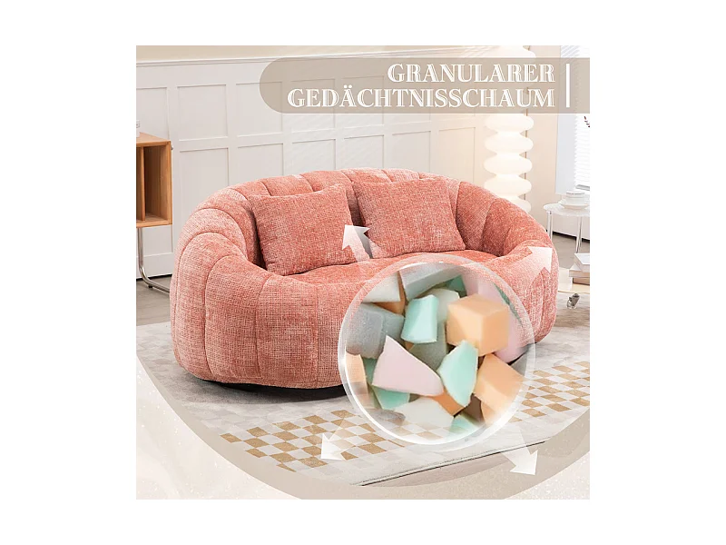 Fauteuil paresseux en Chenille - 2 places - avec 2 oreillers - 62cm profondeur d'assise - charge max 250kg - Rose