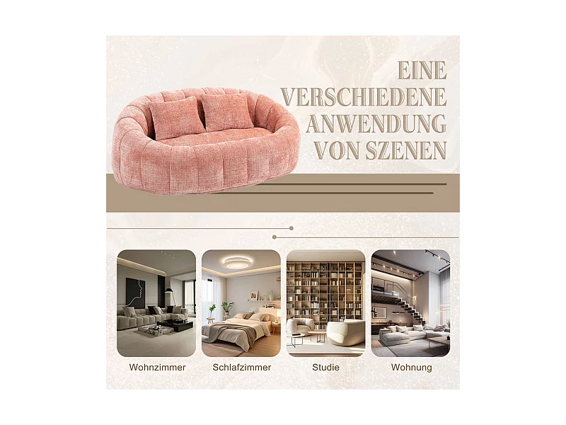 Fauteuil paresseux en Chenille - 2 places - avec 2 oreillers - 62cm profondeur d'assise - charge max 250kg - Rose