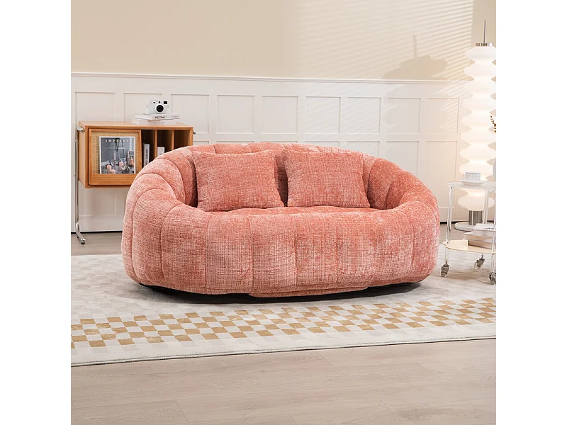 Luie Fauteuil van Chenille - 2-zits - met 2 Kussens - 62cm Zitdiepte - Max. Belasting 250kg - Roze