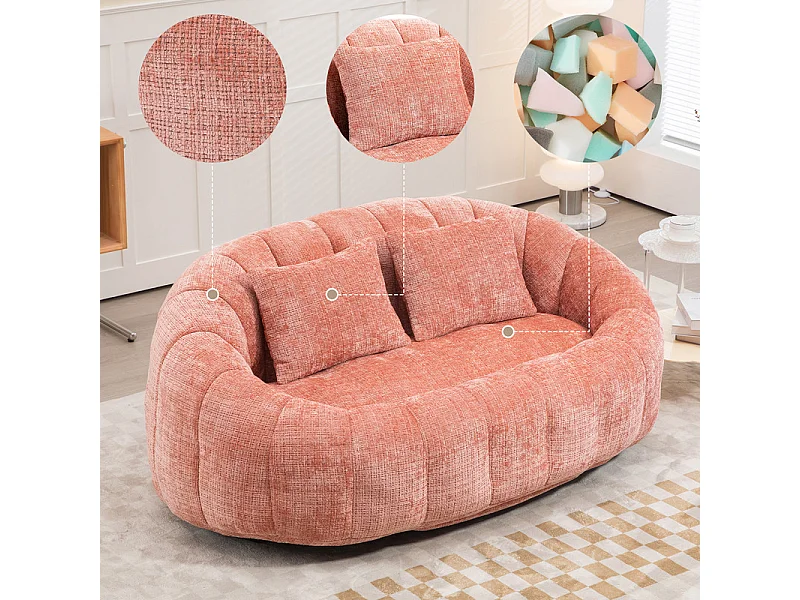 Luie Fauteuil van Chenille - 2-zits - met 2 Kussens - 62cm Zitdiepte - Max. Belasting 250kg - Roze