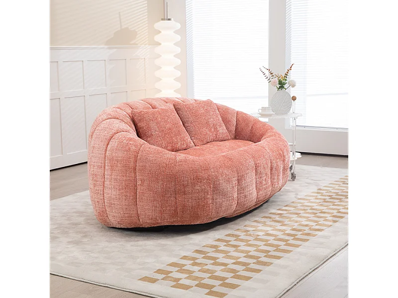 Luie Fauteuil van Chenille - 2-zits - met 2 Kussens - 62cm Zitdiepte - Max. Belasting 250kg - Roze