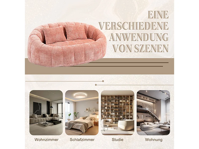 Luie Fauteuil van Chenille - 2-zits - met 2 Kussens - 62cm Zitdiepte - Max. Belasting 250kg - Roze