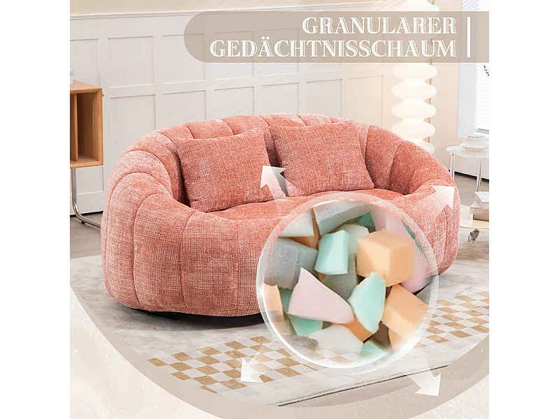 Luie Fauteuil van Chenille - 2-zits - met 2 Kussens - 62cm Zitdiepte - Max. Belasting 250kg - Roze