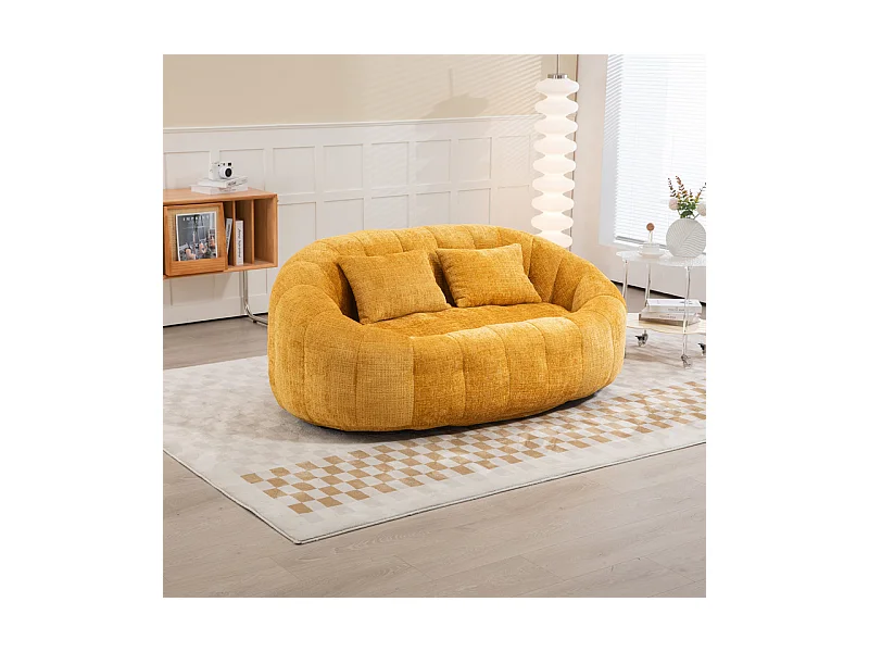 Fauteuil paresseux en Chenille - 2 places - avec 2 oreillers - 62cm profondeur d'assise - charge max 250kg - Jaune