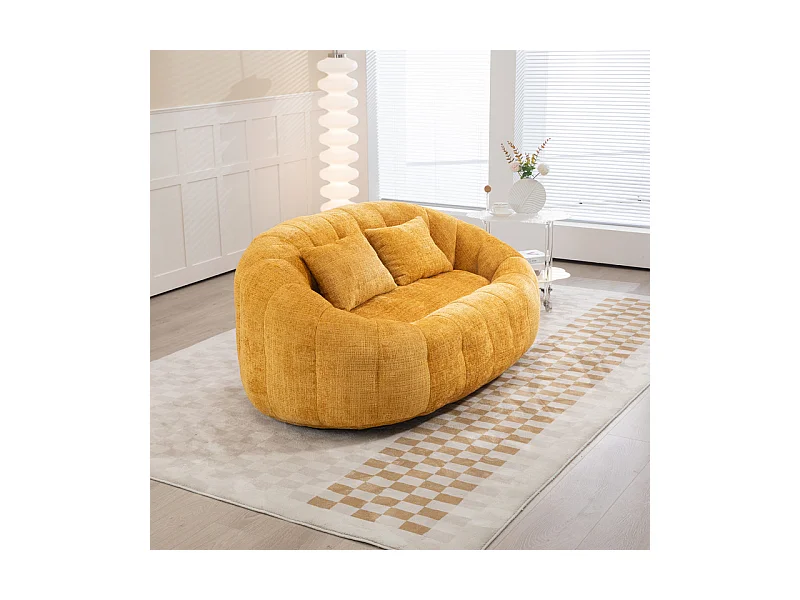 Fauteuil paresseux en Chenille - 2 places - avec 2 oreillers - 62cm profondeur d'assise - charge max 250kg - Jaune