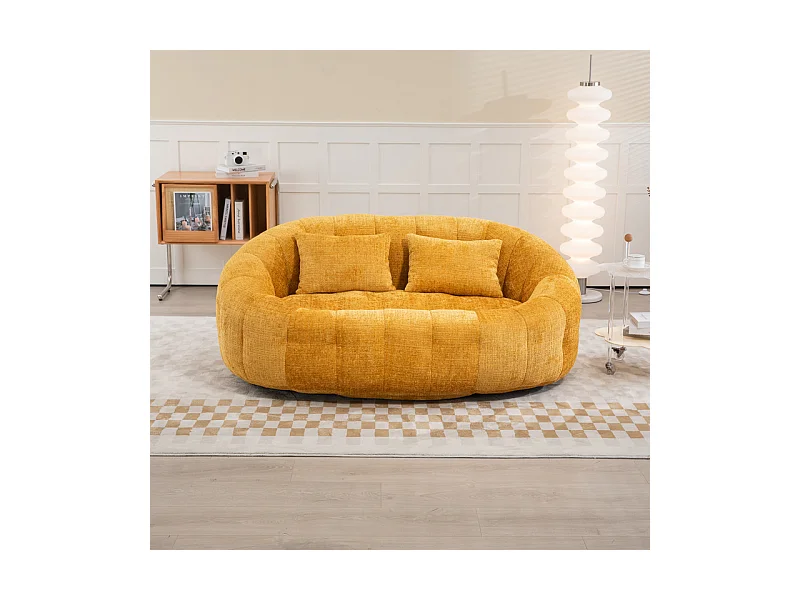 Fauteuil paresseux en Chenille - 2 places - avec 2 oreillers - 62cm profondeur d'assise - charge max 250kg - Jaune