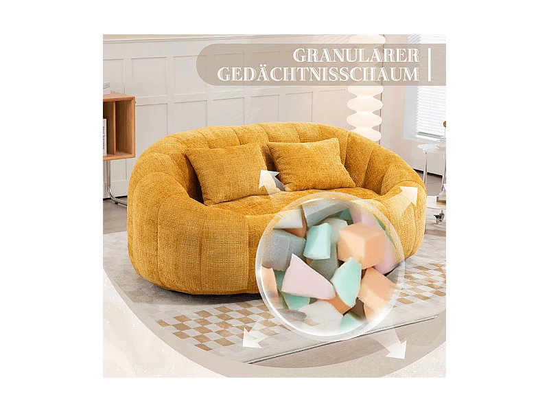 Faulenzer Sessel aus Chenille - 2-sitzer - mit 2 Kissen - 62cm Sitztiefe - Max. Belastung 250kg - Gelb
