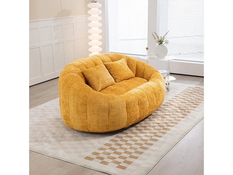 Fauteuil paresseux en Chenille - 2 places - avec 2 oreillers - 62cm profondeur d'assise - charge max 250kg - Jaune