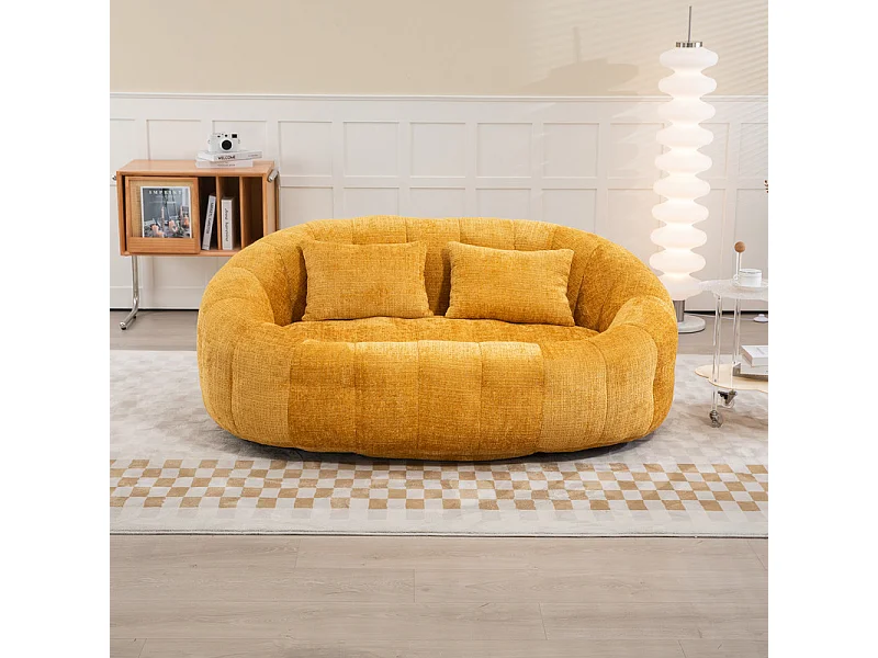 Fauteuil paresseux en Chenille - 2 places - avec 2 oreillers - 62cm profondeur d'assise - charge max 250kg - Jaune