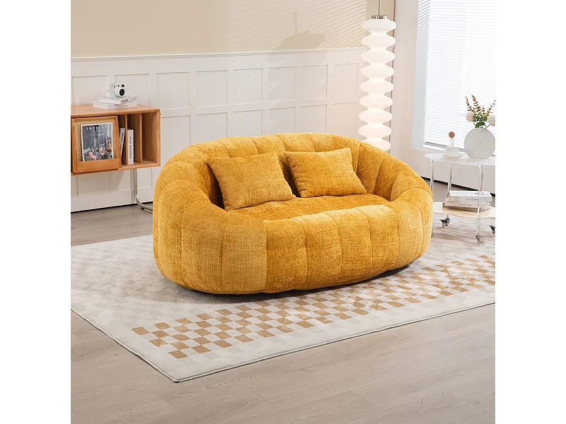 Faulenzer Sessel aus Chenille - 2-sitzer - mit 2 Kissen - 62cm Sitztiefe - Max. Belastung 250kg - Gelb