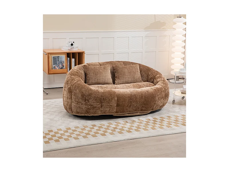 Fauteuil paresseux en Chenille - 2 places - avec 2 oreillers - 62cm profondeur d'assise - charge max 250kg - Marron