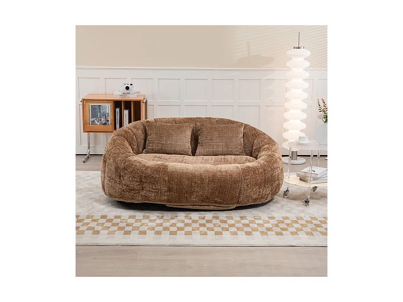Fauteuil paresseux en Chenille - 2 places - avec 2 oreillers - 62cm profondeur d'assise - charge max 250kg - Marron