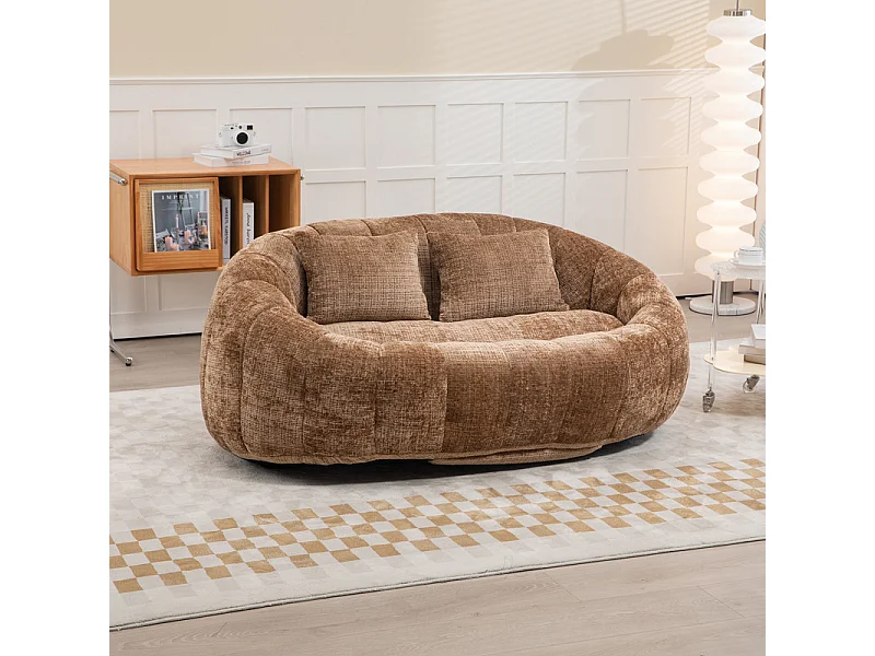 Faulenzer Sessel aus Chenille - 2-sitzer - mit 2 Kissen - 62cm Sitztiefe - Max. Belastung 250kg - Braun