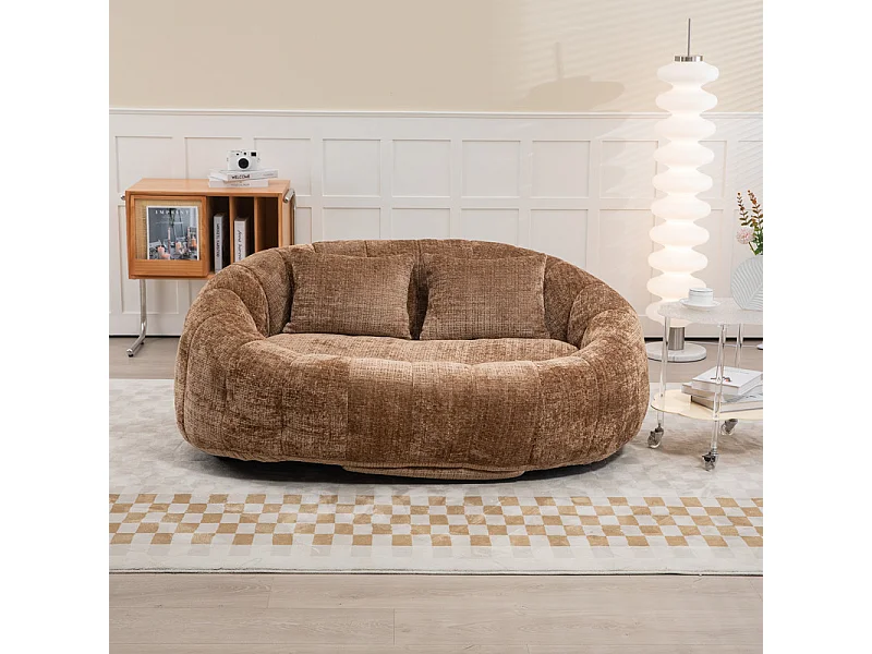 Faulenzer Sessel aus Chenille - 2-sitzer - mit 2 Kissen - 62cm Sitztiefe - Max. Belastung 250kg - Braun