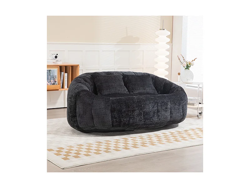 Fauteuil paresseux en Chenille - 2 places - avec 2 oreillers - 62cm profondeur d'assise - charge max 250kg - Noir