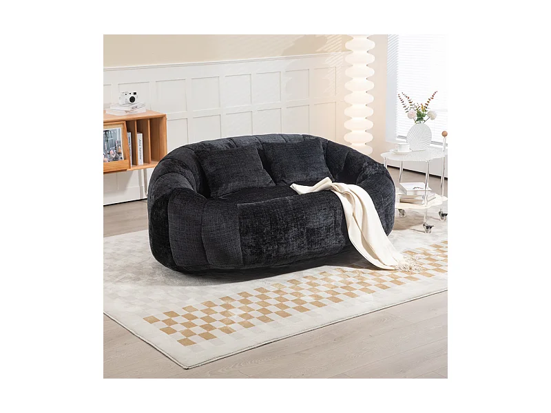 Faulenzer Sessel aus Chenille - 2-sitzer - mit 2 Kissen - 62cm Sitztiefe - Max. Belastung 250kg - Schwarz