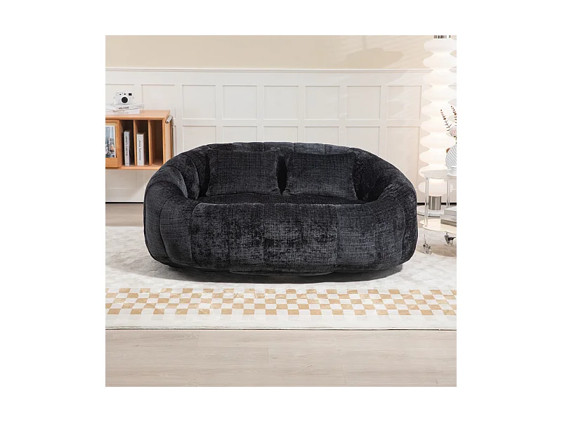 Faulenzer Sessel aus Chenille - 2-sitzer - mit 2 Kissen - 62cm Sitztiefe - Max. Belastung 250kg - Schwarz