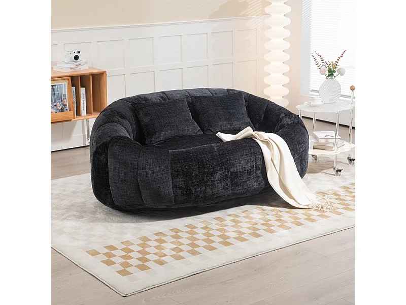 Fauteuil paresseux en Chenille - 2 places - avec 2 oreillers - 62cm profondeur d'assise - charge max 250kg - Noir