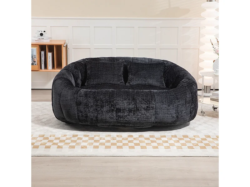Fauteuil paresseux en Chenille - 2 places - avec 2 oreillers - 62cm profondeur d'assise - charge max 250kg - Noir