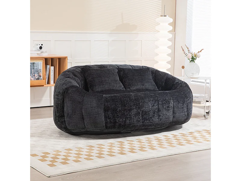Sillón Perezoso de Chenilla - 2 Plazas - con 2 Cojines - 62cm Profundidad de Asiento - Carga Máx. 250kg - Negro