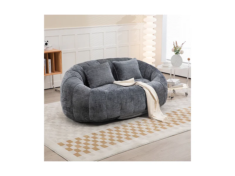 Fauteuil paresseux en Chenille - 2 places - avec 2 oreillers - 62cm profondeur d'assise - charge max 250kg - Gris