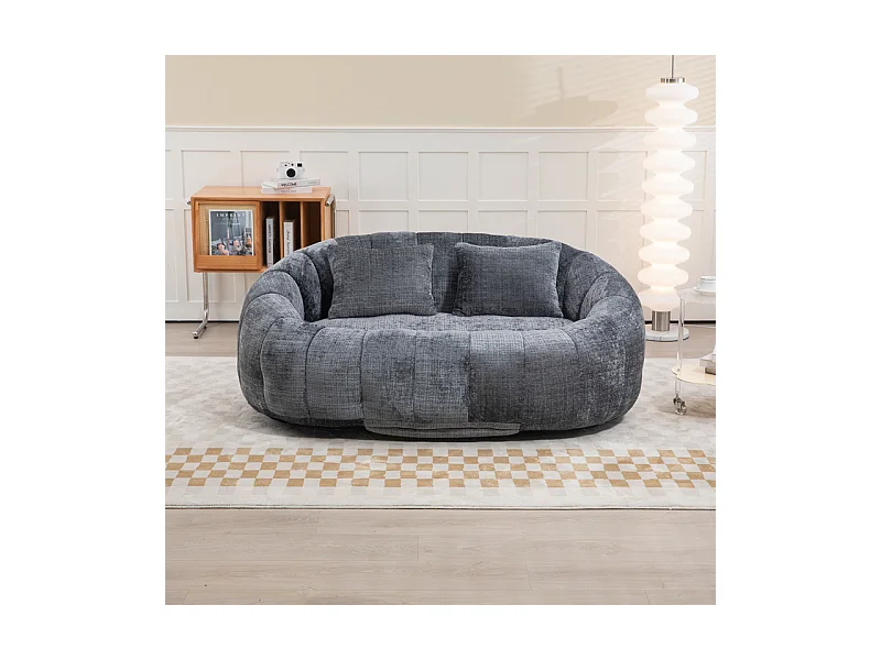 Fauteuil paresseux en Chenille - 2 places - avec 2 oreillers - 62cm profondeur d'assise - charge max 250kg - Gris
