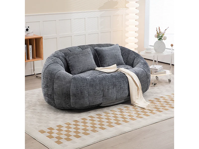 Faulenzer Sessel aus Chenille - 2-sitzer - mit 2 Kissen - 62cm Sitztiefe - Max. Belastung 250kg - Grau