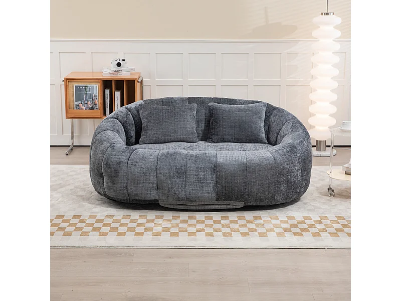 Faulenzer Sessel aus Chenille - 2-sitzer - mit 2 Kissen - 62cm Sitztiefe - Max. Belastung 250kg - Grau